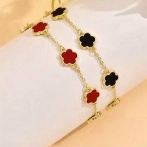 Elegant Gold and Red Flower Bracelet set of 2